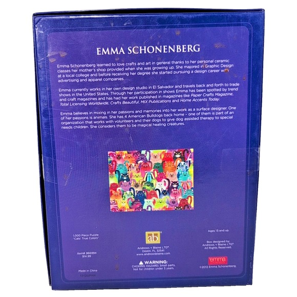 Emma Schonenberg Cats True Colors 1000 Piece Jigsaw Complete Puzzle - Rare - Picture 4 of 6